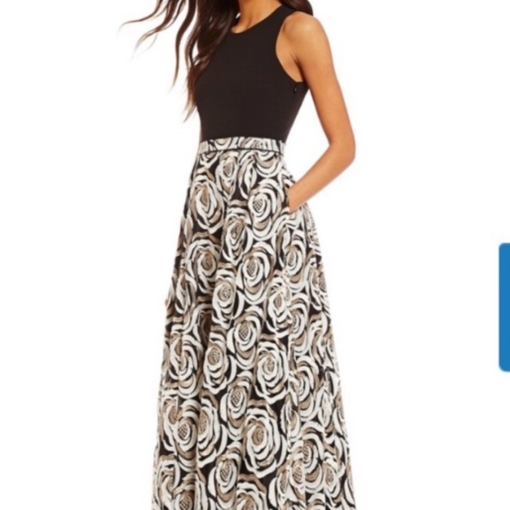 Calvin Klein Solid Top, Embroider Floral Bottom Ball Gown Size 10
